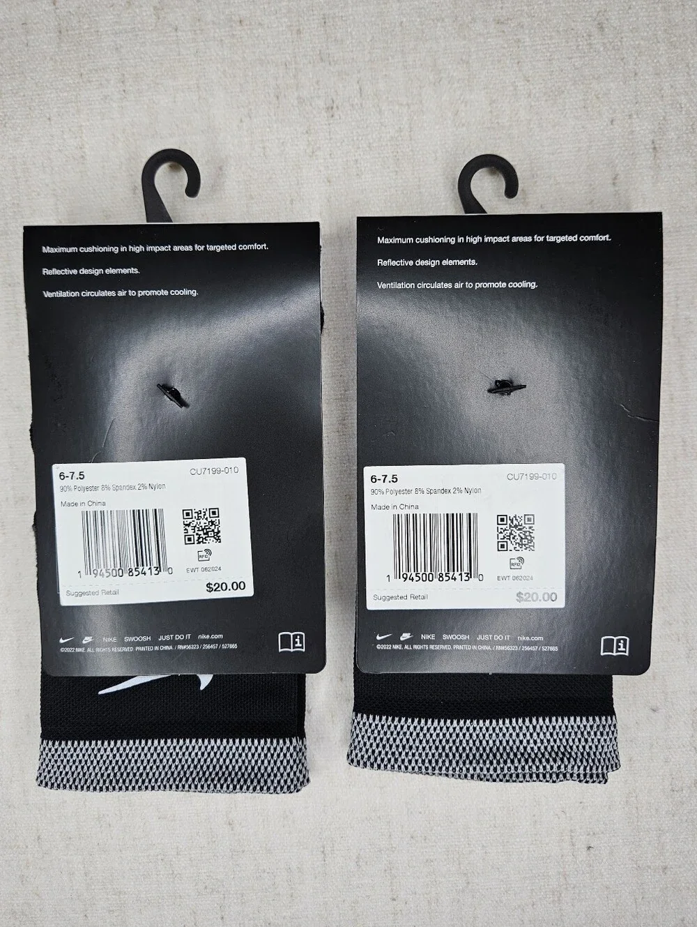 2-Pack Nike Spark Cushioned Running Ankle Sock Black M 6-7.5, W 7.5-9, Y 6Y-7.5Y